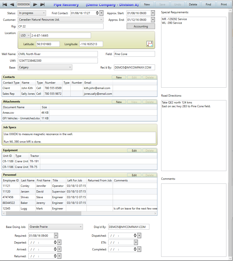 Dispatch form